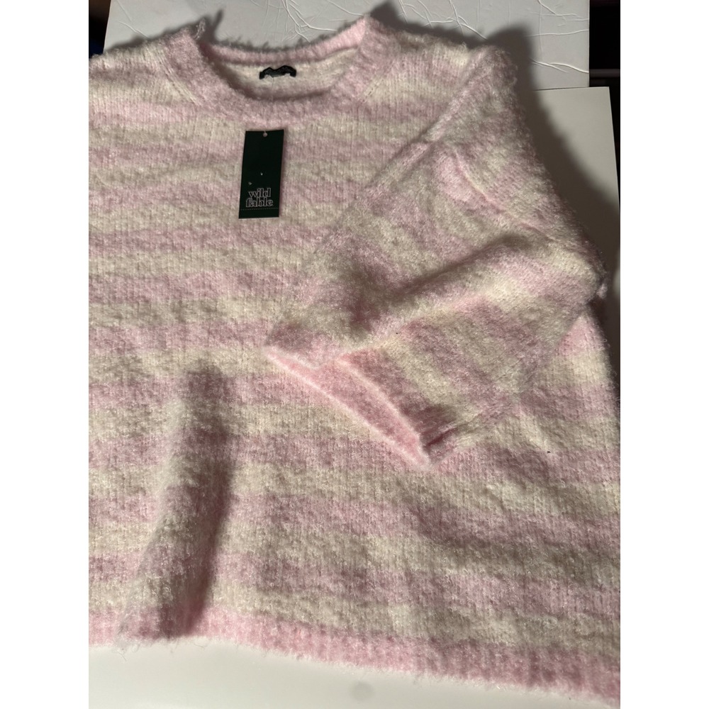 Wild Fable Pink Cream Striped Fuzzy Alpaca Blend Sweater Large NWT